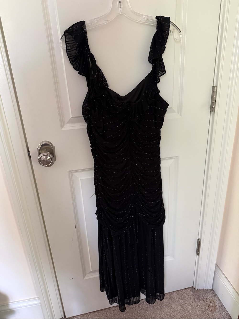 NWT BCBGeneration Black Ruched Ruffle Midi Dress - Picture 3 of 6
